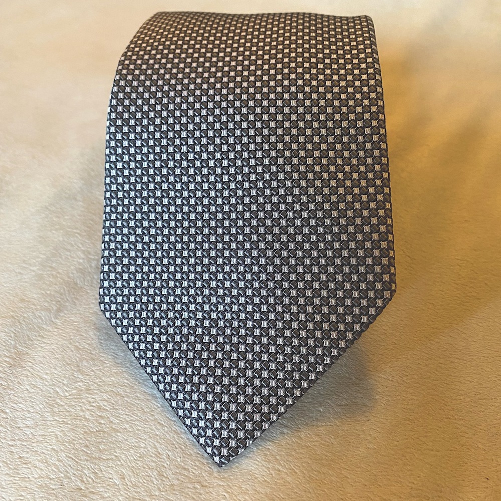 NWOT Ermenegildo Zegna silk black/white/silver geometric tie